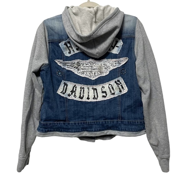 Harley-Davidson Jackets & Blazers - HARLEY DAVIDSON Studded Hooded Logo Denim Jacket XL